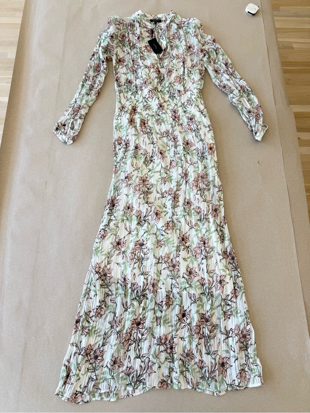 Rag & Bone — Calista Floral White & Pink Long Sleeve Maxi Dress — Size S